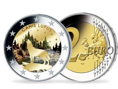 Frappe 2 Euros colorisée « Le loup animal national » Estonie 2021