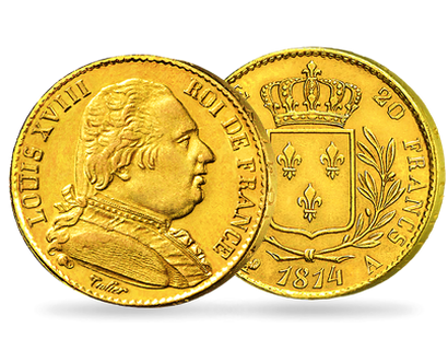 Monnaie de 20 Francs en or massif «Louis XVIII Buste vêtu»