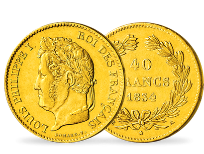 Monnaie ancienne en or massif «40 Francs Louis-Philippe Tête Laurée»