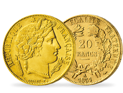 Monnaie de 20 Francs en or massif «Cérès IIème République»