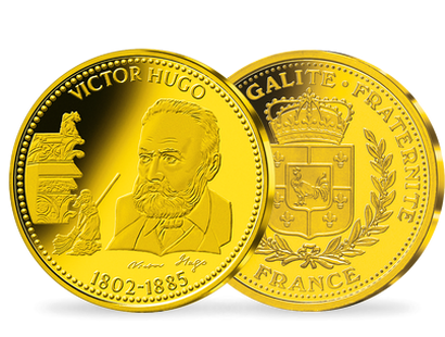 Frappe en cuivre dorée à l'or pur Nos Grands Hommes: «Victor Hugo 1802-1885»