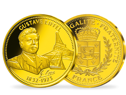 Frappe en cuivre dorée à l'or pur Nos Grands Hommes : « Gustave Eiffel 1832-1923 »