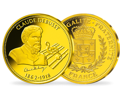 Frappe en cuivre dorée à l'or pur Nos Grands Hommes: «Claude Debussy 1862-1918»