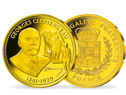 Frappe en cuivre doré à l'or pur Nos Grands Hommes «Georges Clemenceau 1841-1929»