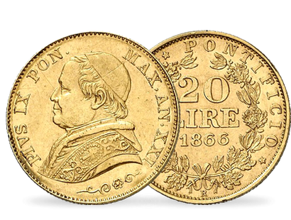 Monnaie de 20 Lires en or massif « Pie IX - petit buste »