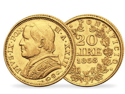 Monnaie de 20 Lire en or massif «Pie IX - grand buste»