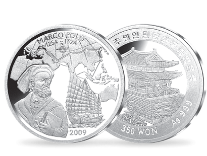 Monnaie de 350 Won en argent pur « Marco Polo » 2009