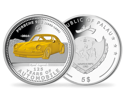 Monnaie de 5 Dollars en argent massif Les Légendes de l'Histoire Automobile : « La Porsche 911 » 2014