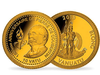 Monnaie de 10 Vatu en or Les plus petites monnaies en or du monde « Pierre de Coubertin » 2013