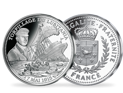 Frappe en argent pur La France Victorieuse: «Torpillage du Lusitania»
