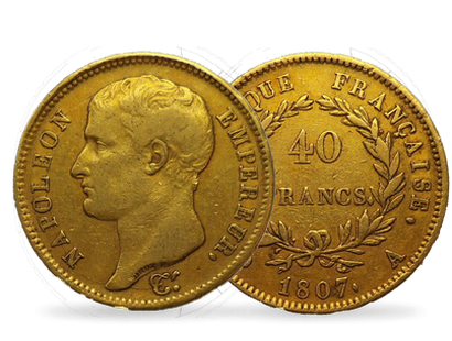 Monnaie ancienne en or massif : 40 Francs Napoléon Ier Tête Nue 
