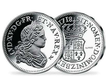 Frappe en argent pur L'argent de la France: «1/4 Écu de Navarre Louis XV 1718» 