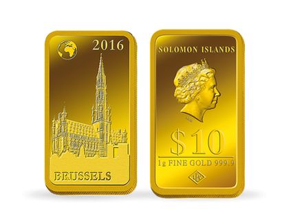Monnaie-lingot en or pur «L´hôtel de ville de Bruxelles »