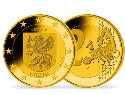 Frappe 2 Euros dorée Lettonie- Vidzeme