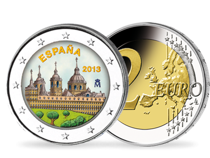 Monnaie 2 Euros colorisée « Le site royal de Saint-Laurent de l’Escurial » Espagne 2013