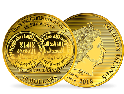 La monnaie 1/100 d'once or pur «Islam Dinar», grand diamètre: 45 mm !