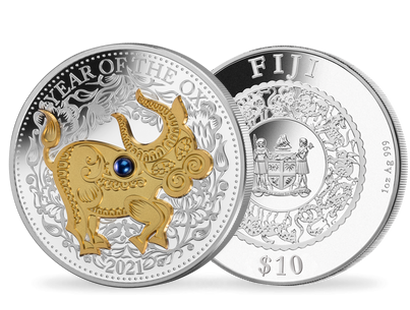 Monnaie Argent « Année du Buffle » avec incrustation de perle Fidji 2021