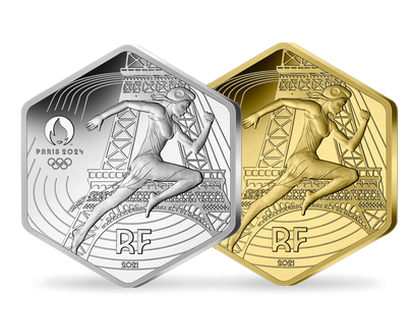 Monnaies 10 Euros et 250 Euros hexagonales «Marianne JO de PARIS 2024» 