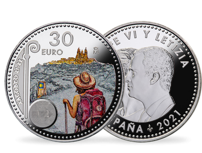 Monnaie officielle de 30 euros en argent «Le Chemin de Compostelle»
