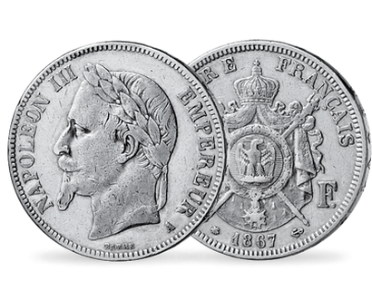 Monnaie ancienne de 5 Francs en argent massif «Napoléon III Tête Laurée»