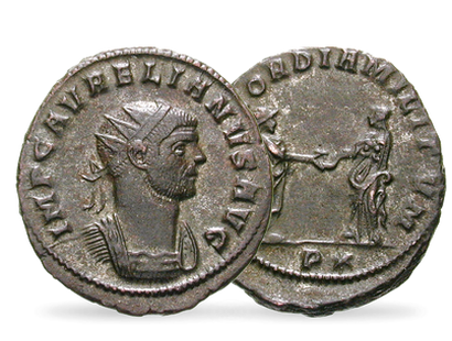 Bronzemünze von Kaiser Aurelianus - der Erbauer der Stadtmauern Roms