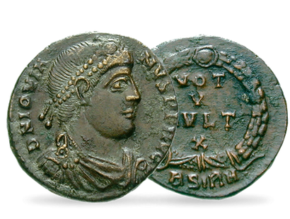 Über 1.600 Jahre alte Bronze-Münze von Kaiser Flavius Jovianus
