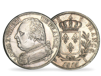 Monnaie de 5 Francs en argent massif Louis XVIII Buste Habillé