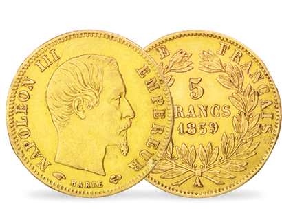 La monnaie ancienne en Or « 5 Francs Napoléon III tête nue »