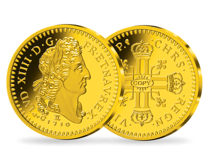 Frappe en argent doré à l'or pur «Double Louis d'or au soleil 1710» 

