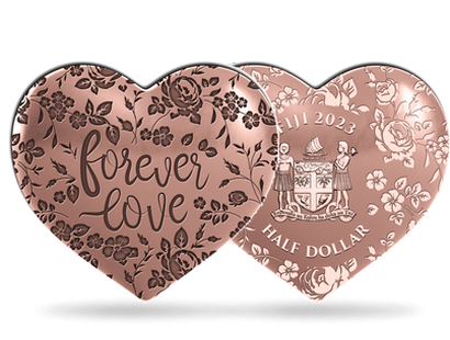 Monnaie-coeur dorée à l'or rose "Forever Love "- Fidji 2023