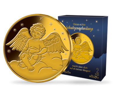 Vergoldete Schutzengel-Münze mit Geschenk-Verpackung