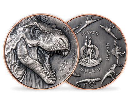 Spektakuläre Bi-Metall-Münze zu Ehren des Königs der Dinosaurier ''Tyrannosaurus Rex''
