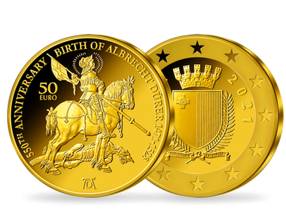 50-Euro-Goldmünze "Albrecht Dürer - Der heilige Georg zu Pferd" aus Malta