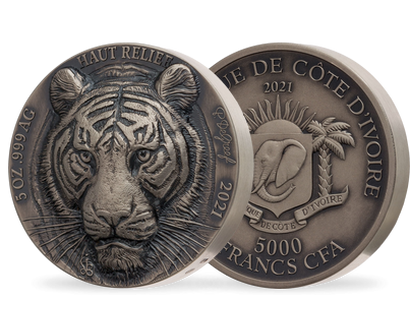 Big Five of Asia: Silbermünze "Tiger" mit Hoch-Relief