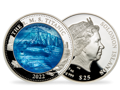 Monnaie de 5 onces d'argent pur avec colorisation translucide «RMS Titanic» 2022