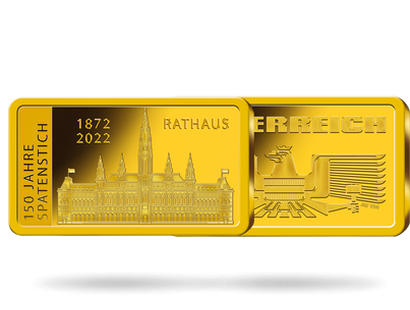 Goldbarren "150 Jahre Spatenstich Wiener Rathaus" zum Jubiläum