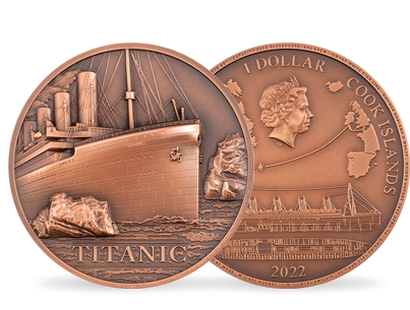 Kupfermünze "Titanic" mit außergewöhnlichem Antik-Finish