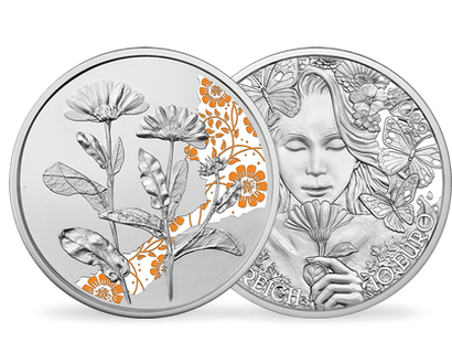 10-Euro-Silbermünze "Die Ringelblume" mit Teilkolorierung