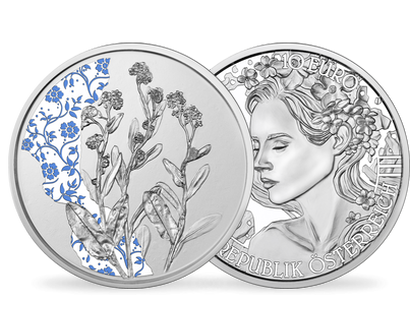 10-Euro-Silbermünze 2023 "Das Vergissmeinnicht" mit Teilkolorierung