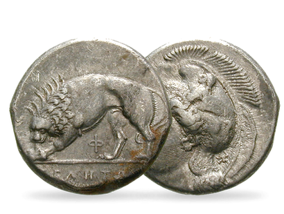 Originale, antike Silbermünze mit seltenem Löwen-Motiv!