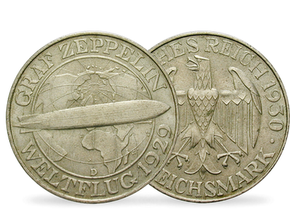 100. Todestag Graf Zeppelin: Originale 3-Reichsmark-Münze in Silber!