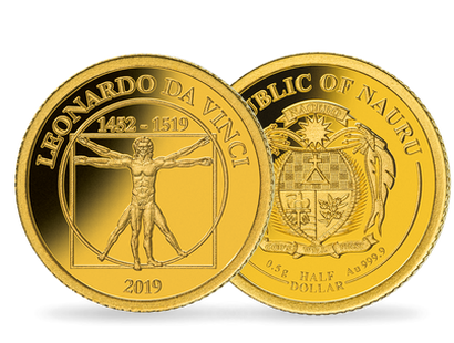 Monnaie en or Leonard de Vinci «L'homme de vitruve» Nauru 2019