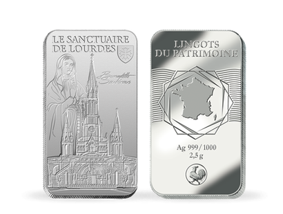 Le lingot du patrimoine en argent pur "Le sanctuaire de Lourdes" 