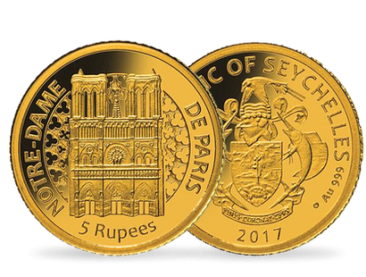 Monnaie de 5 Roupies en or pur «Notre Dame de Paris» Seychelles 2017