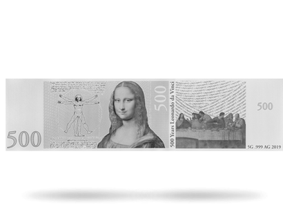 Billet en argent pur 500ème anniversaire Léonard da Vinci