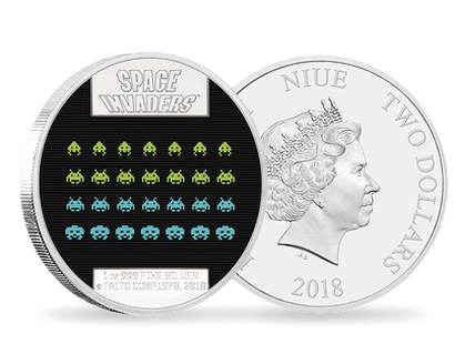 Monnaie de 2 Dollar en argent pur «Space Invaders» Niue 2018