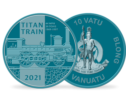 Monnaie en titane bleu «Train» Vanuatu 2021