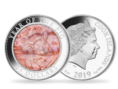 Monnaie «Année du Cochon» 2019 en argent pur, incrustée de nacre  