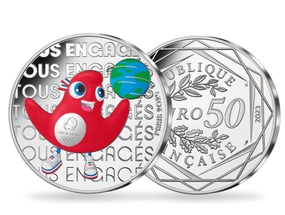 NOUVEAUTÉ: Monnaie de 50 Euros en argent massif colorisée «Paris 2024 - Mascotte Planète» 2023