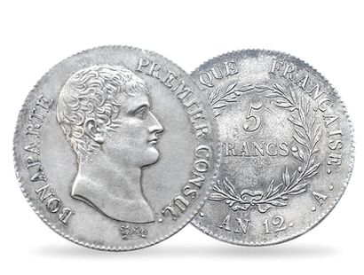 Monnaie ancienne en argent "5 Francs Bonaparte 1er consul"